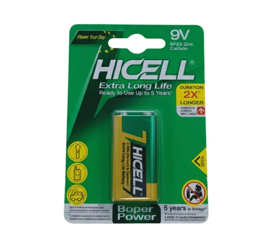 HICELL Pila Hicell Dorado 9v | SKU: 000000003353 | Caja x 20 BOX X 12 blísteres